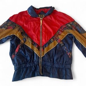 Vintage 1980s East West Women's Nylon Windbreaker Size Small Red Navy Gold